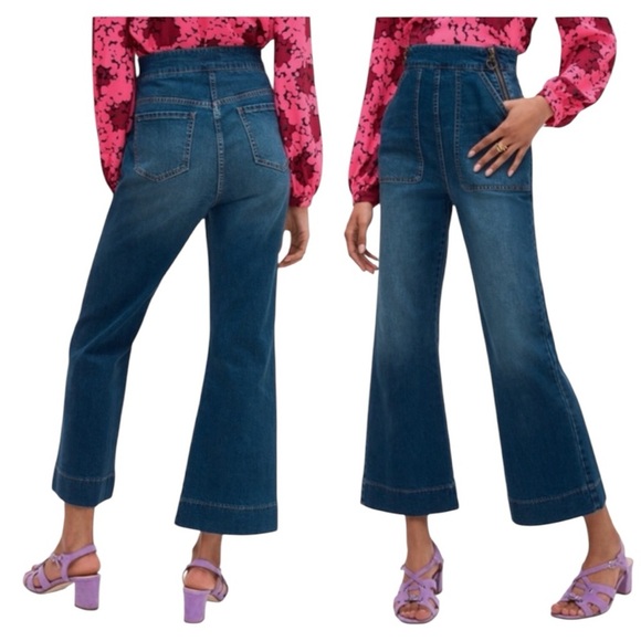 Kate Spade Women’s Denim Zip Flare Pants Blue Size 25 Jeans Wide Leg - Picture 1 of 11